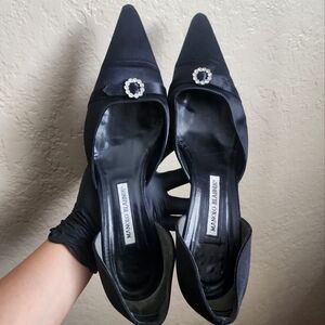 Manolo Blahnik Rhinestone Buckle Black Heels Size 41